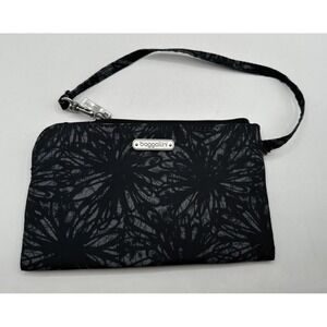 Baggallini Wallet Wristlet RFID Black/Gray Floral Silver Hardware Card Slots.